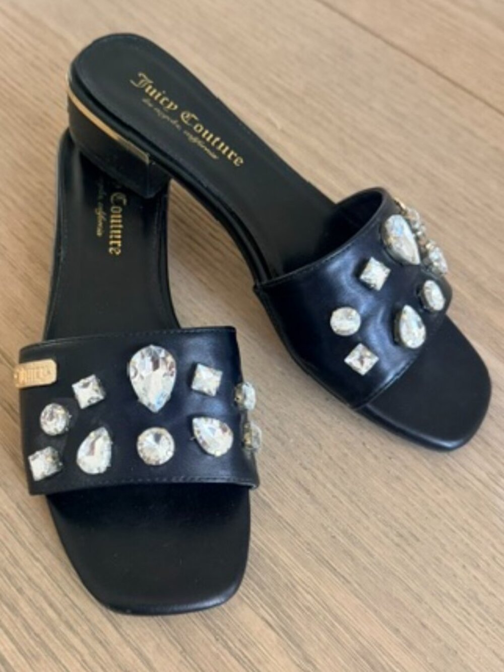 Juicy Couture Kandy by Gela Nash Black Jeweled Crystal Slide Sandals Size 8